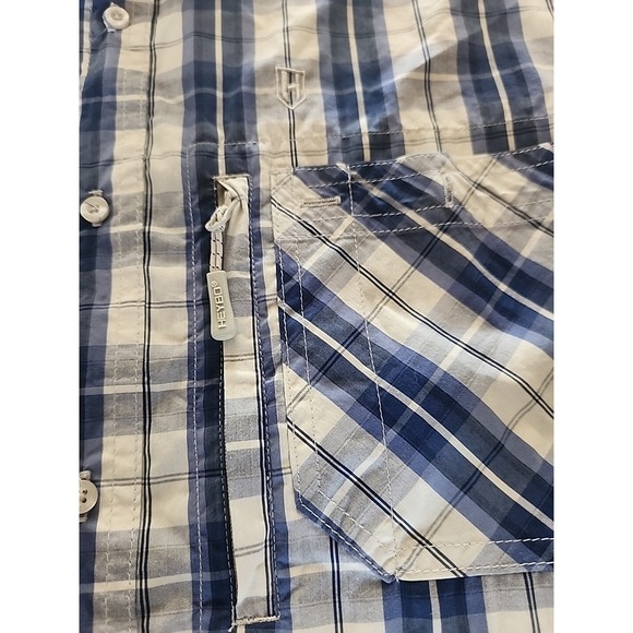 Heybo Blue Plaid Long Sleeve button up Mens L Pockets Fishing/Hunting Shirt - Picture 2 of 11